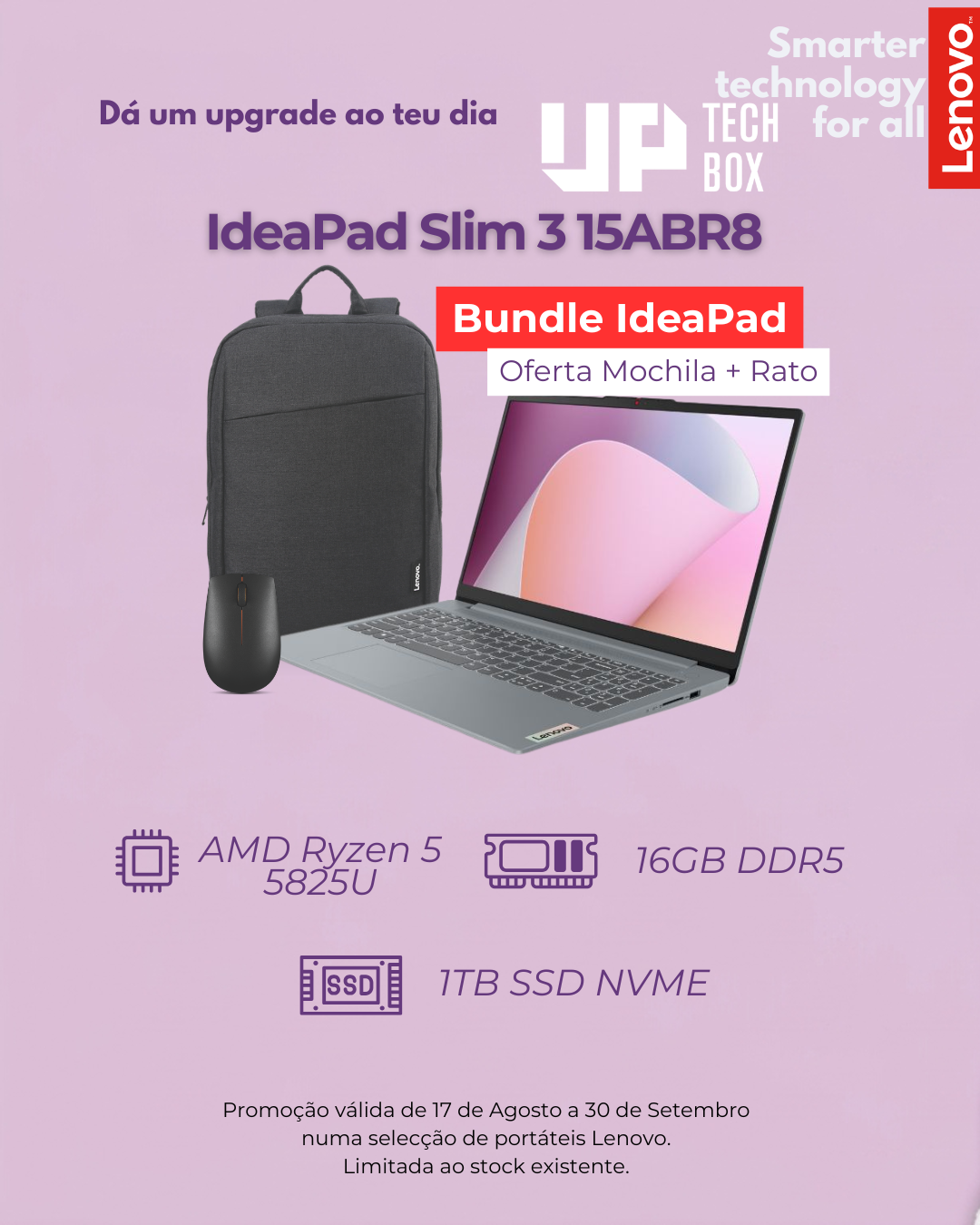 Portátil Lenovo IdeaPad Slim 3 15ABR8 Ryzen 7 5825U — vista frontal 15.6" FHD
