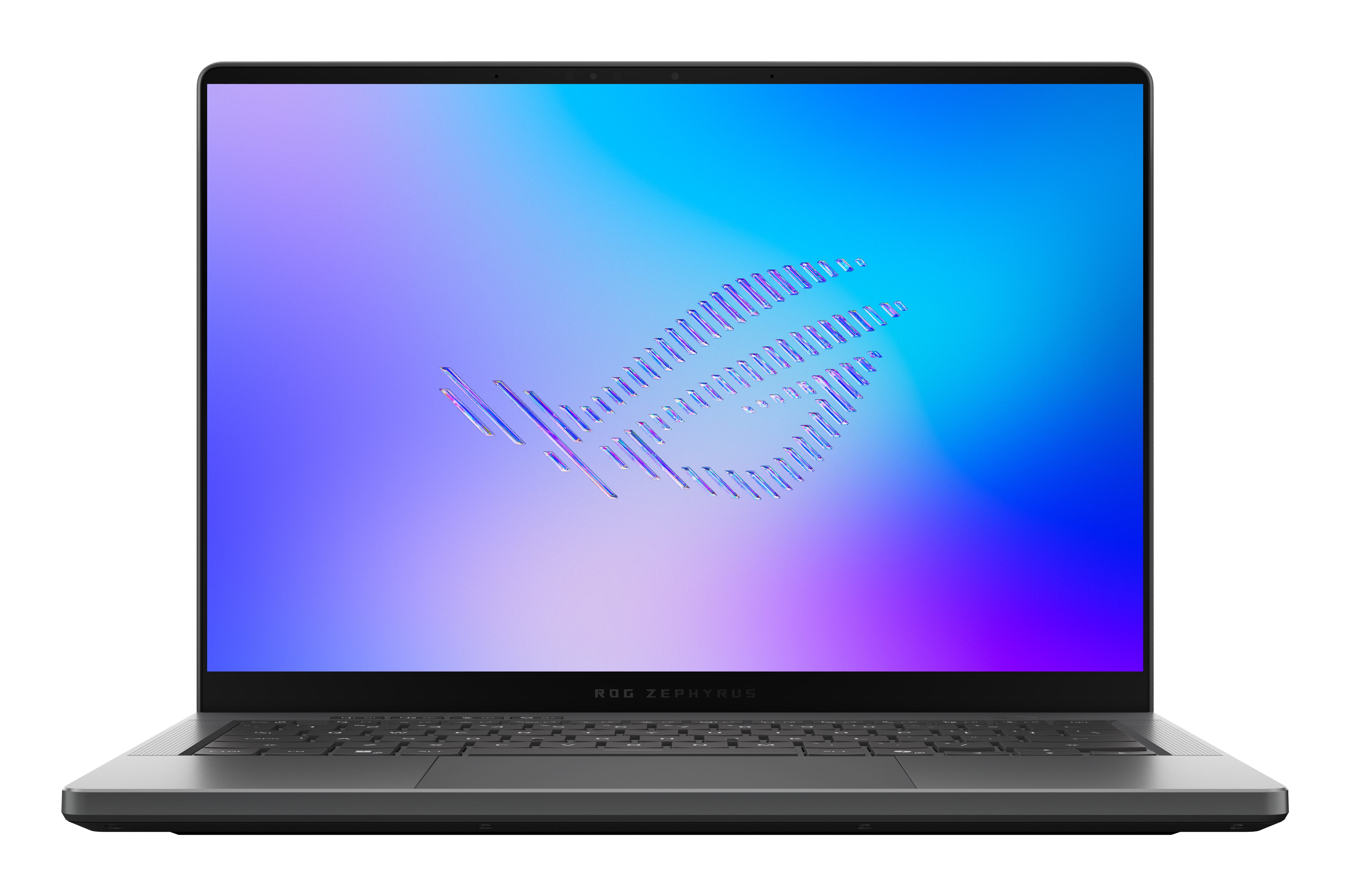 Portátil ASUS ROG Zephyrus G14 GU405AR — vista frontal com ecrã OLED 3K