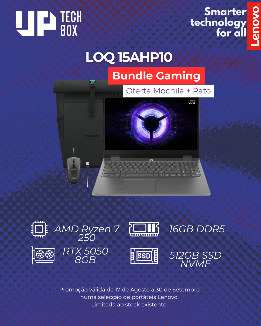 Portátil Gaming Lenovo LOQ 15AHP10 AMD Ryzen 7 250 RTX 5050 vista frontal