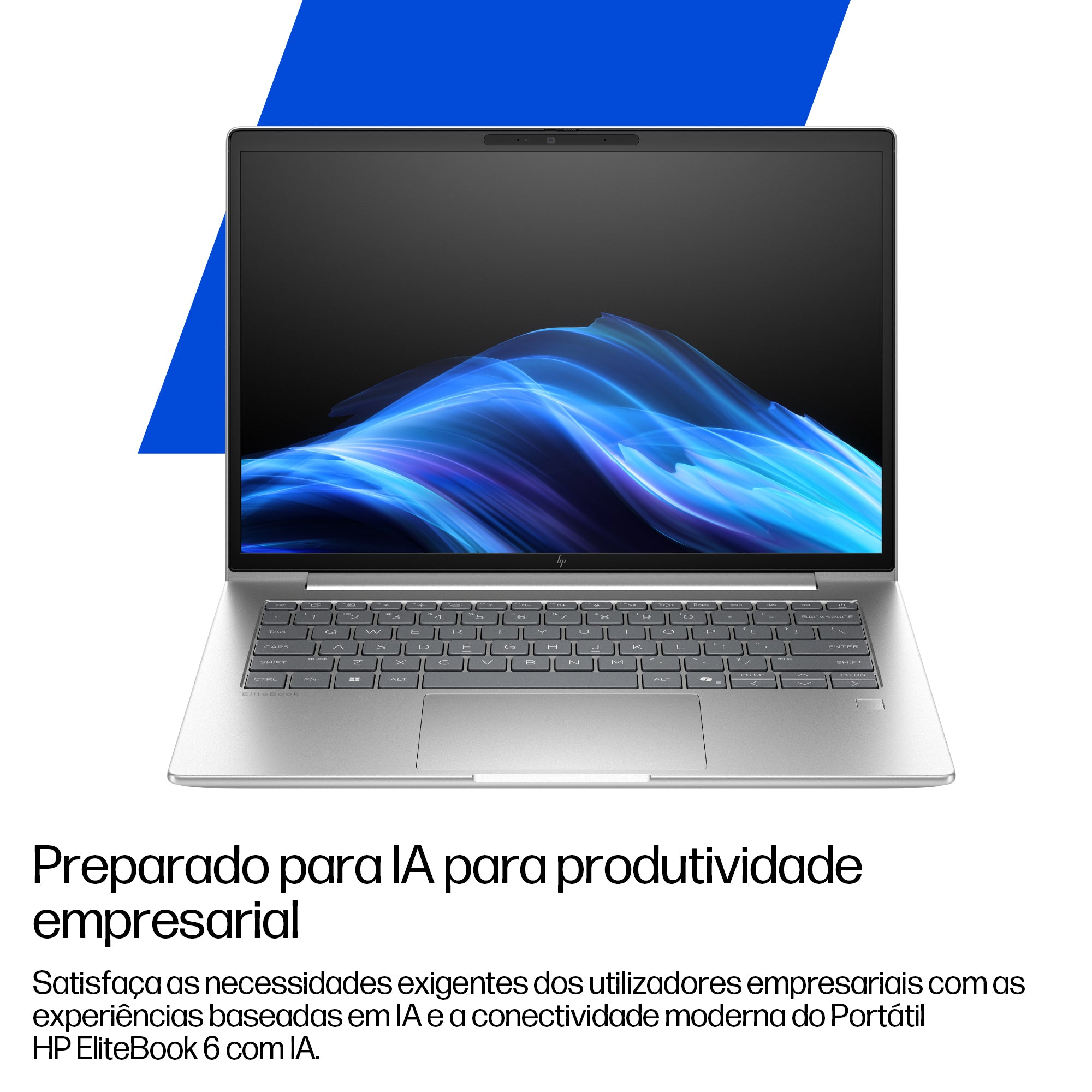 HP EliteBook 6 G1i AI — tampa em alumínio com logótipo HP